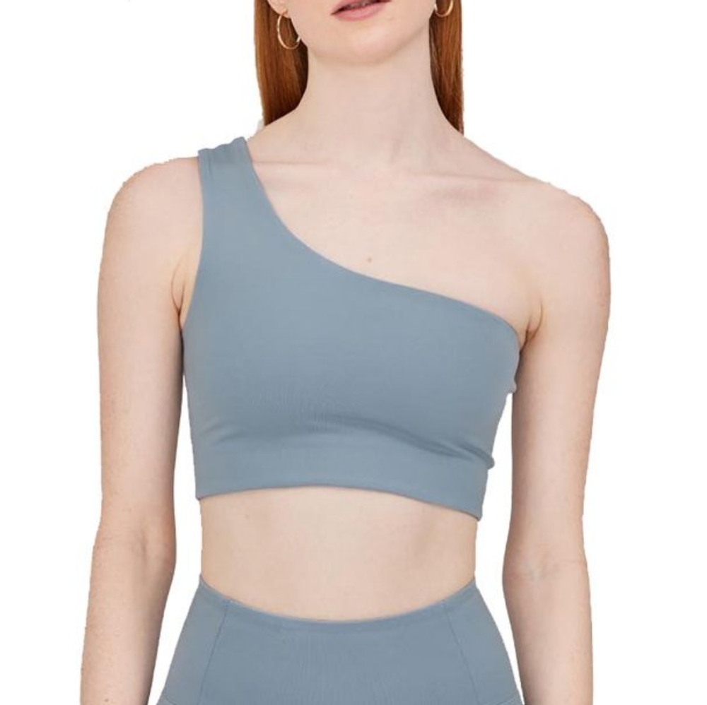 Girlfriend Bianca One Shoulder Sports Bra Top NWOT Dew baby blue